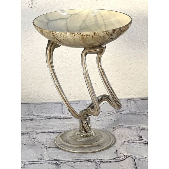 vint Jozefina Krosno Art Glass Jelly Fish 7'' Pedestal Bowl Dish made in Poland - Picture 12 of 12